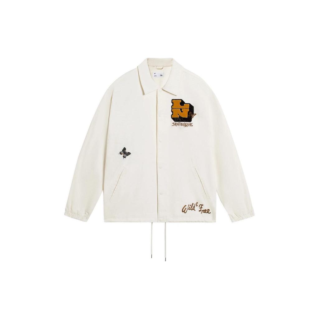 Li Ning Logo Print Polo Collar Loose Casual Jacket Men Jacket Off-White AFDRA43-2