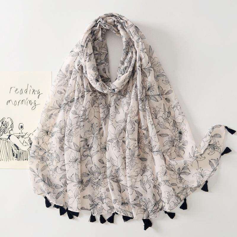 16 Colors Women Fashion Branch Floral Tassel Viscose Shawl Scarf Lady Print Soft Wrap Neck Snood Bufanda Muslim Hijab 180*90Cm