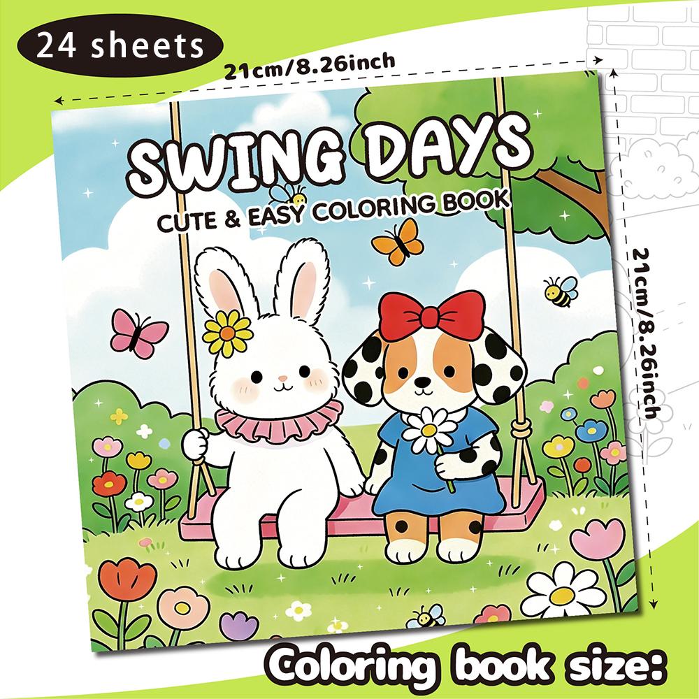 24 page Coloring book for stress relief, warmth, comfort, and cute cartoon animal characters зелёный