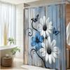 1Pc Butterfly And Flower Shower Curtain With Artistic Design, Polyester Fabric, Bathroom Decor Included, 12 Hooks,
