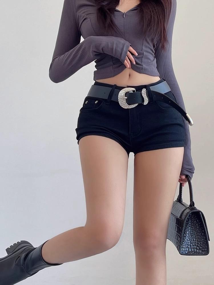 Y2k Schwarz Sexy Gothic Denim Shorts Frauen Dünne High Street Low Waist Sommer Streetwear Chic Punk Style Fashion Damen