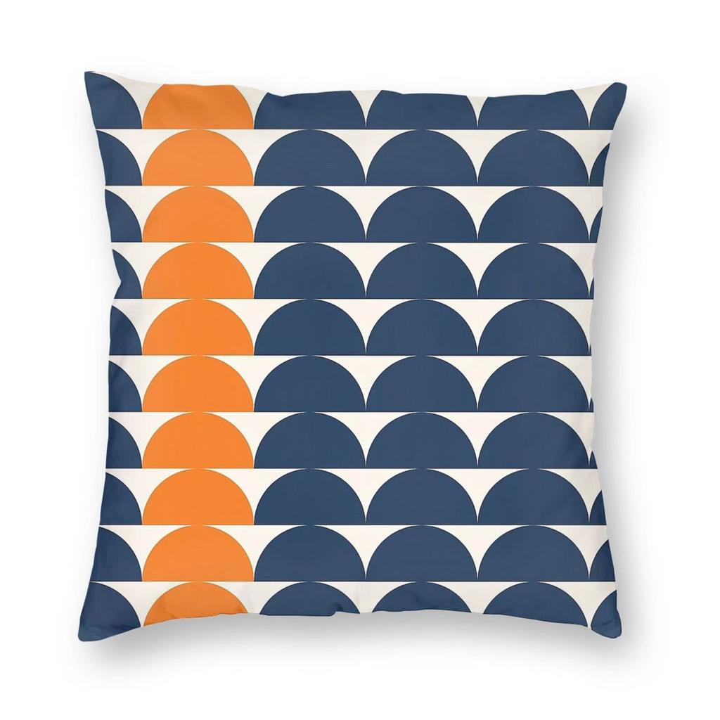Moon Phases Navy Blue Orange Square Pillowcase Polyester Linen Velvet Creative Zip Decorative Sofa Seater Cushion Cover x