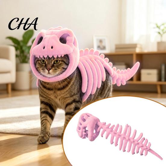 Carino Vestito da Gatto Costume Scheletro di Dinosauro, Completo con Cappuccio Peluche, Spettrale Abbigliamento per Animali Domestici per Social Media Halloween per Gattini Dolcetto o Scherzetto, Divertente Foto