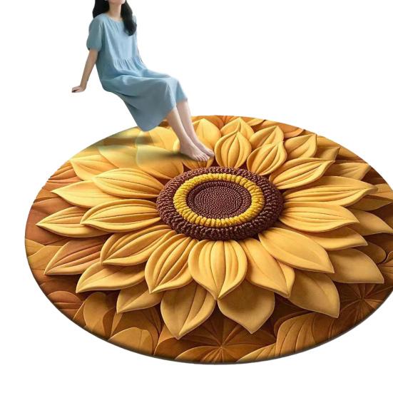 Diatomaceous Earth Floor Mat 3D Sunflower Pattern Plush Quick Drying Non-Slip Absorbent Bath Mat