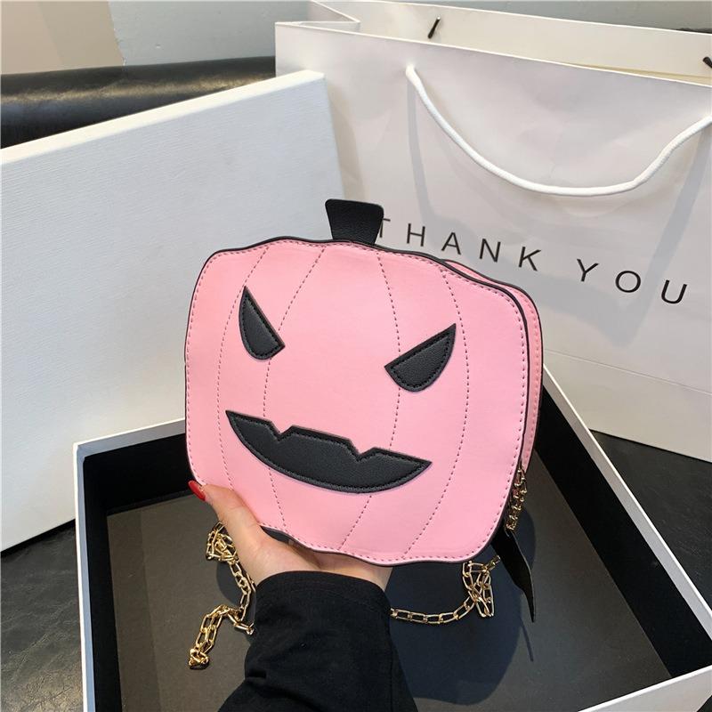 Halloween Funny Pumpkin Bag Fashion Contrast Color Cute Personality Creative Shoulder Crossbody Chain Bag