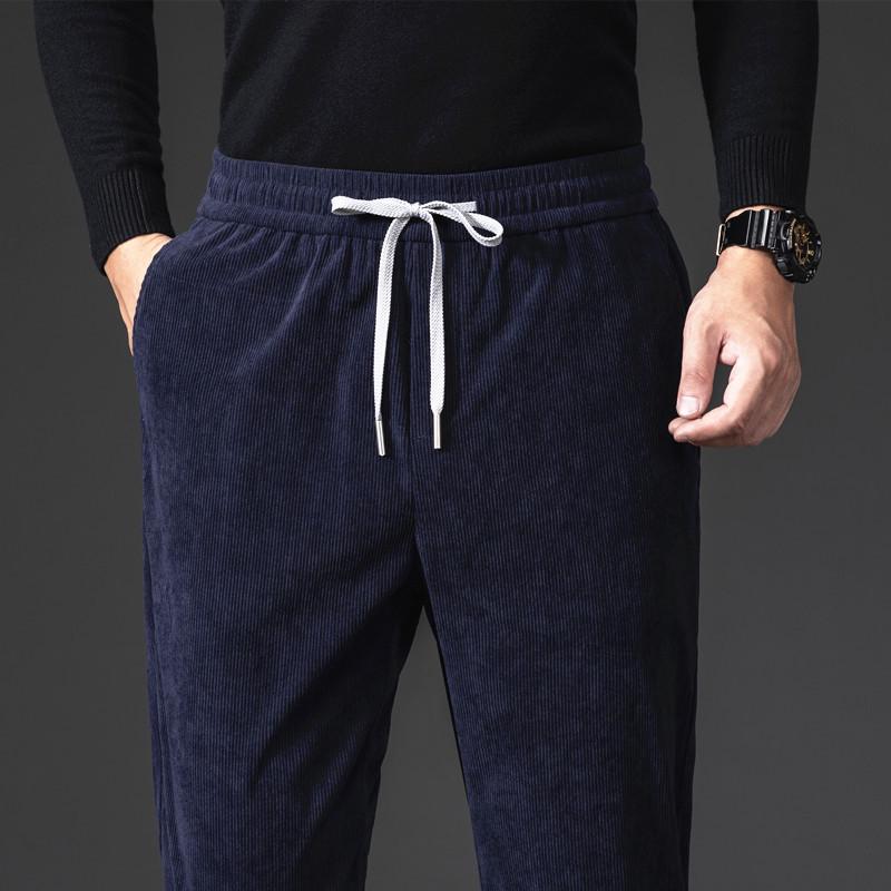 Men's Loose Fit Corduroy Casual Pants - Soft, Breathable, Elastic Waist with Drawstring