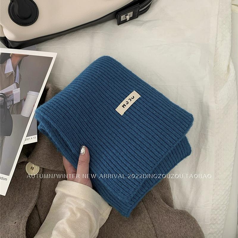 Solid color wool scarf women's autumn and winter warm versatile white student knitted scarf tide