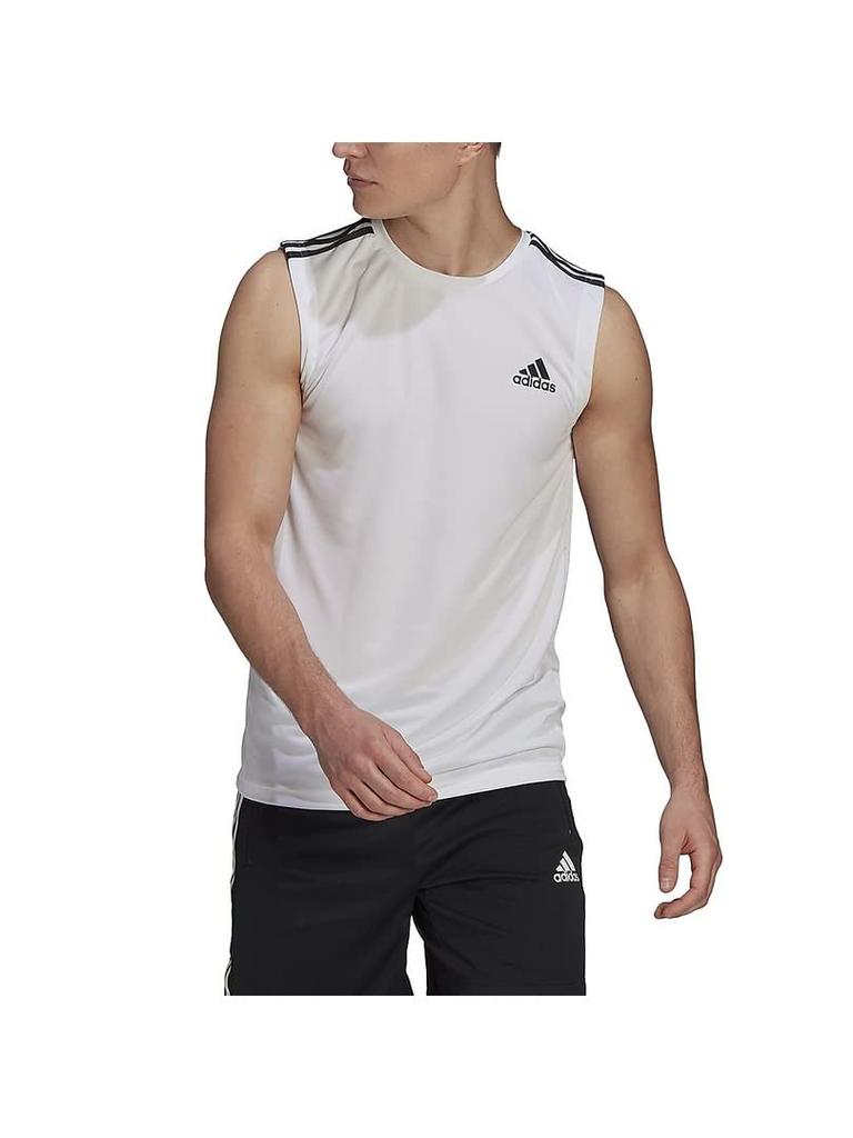 Adidas Sleeveless Tank D2M White Equivalent to Japanese Size 2L Men's Top, 3-Stripes, (GM2158),