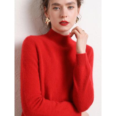Autumn Winter Solid Mock-neck Pullover Sweater For Women Casual Knitwear Female Clothing Basic Soft Tops