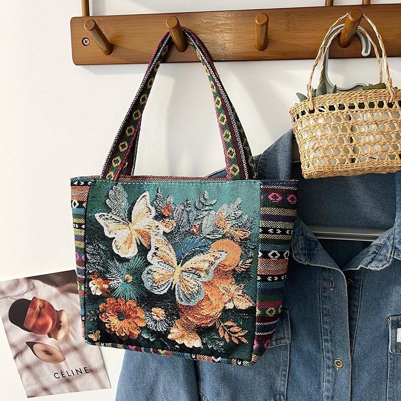 Middle mother handbag women's canvas bag new double-sided embroidered portable small square bag women's bag