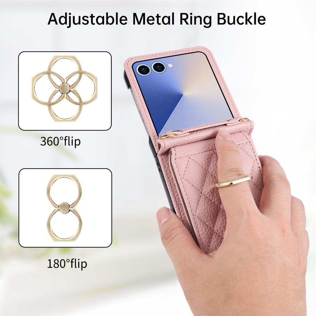 Ring Holder Crossbody Leather Wallet Card Slot Phone Case for Samsung Galaxy Z Flip 7 6 5 4 3 Flip7 FE Lanyard Protection Cover