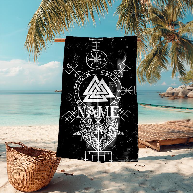 Personalisierbares, maßgeschneidertes Proof-Strandtuch mit Wikinger-Zeichenmuster - weich, saugfähig, schnelltrocknend, perfekt für Schwimmen, Camping & Baden