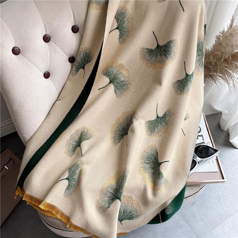 Luxury Brand Flower Print Winter Scarf Women Cashmere Warm Pashmina Foulard Female Scarves Long Blanket Thick Soft Shawls Wraps