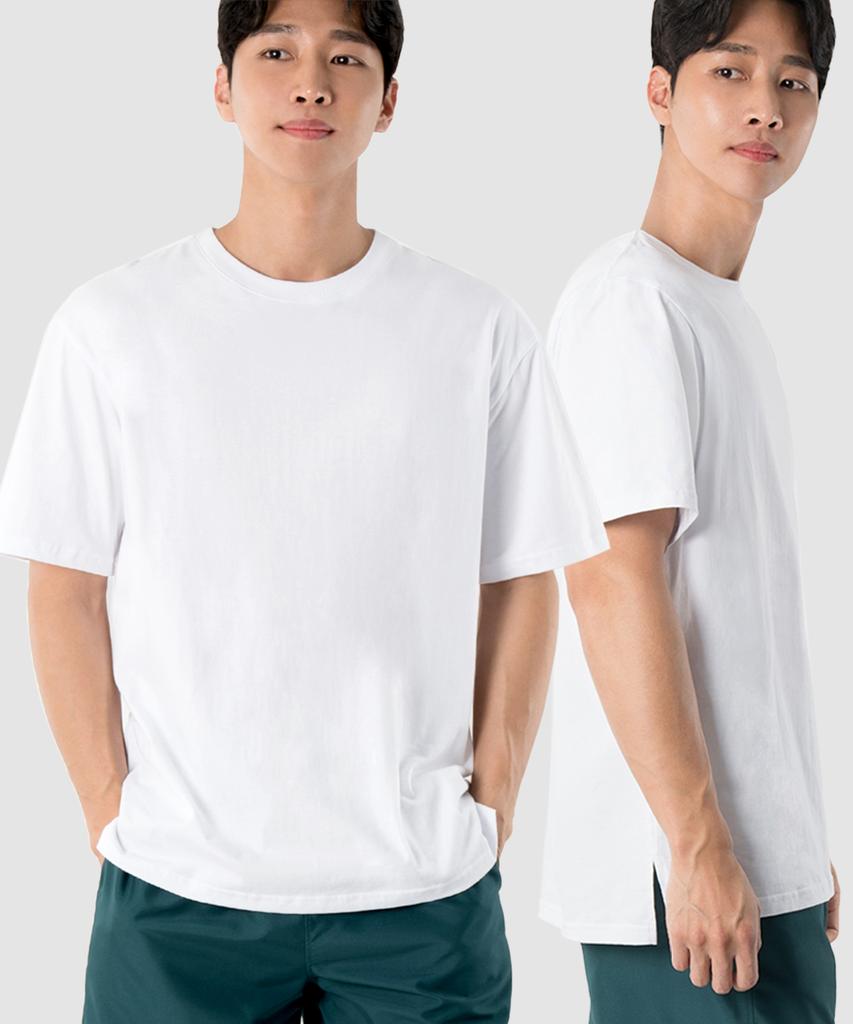 ARMEDES [2Pack] Layered 20-Count Asymmetrical Side Slit Round Neck Short Sleeve T-Shirt Ar-509