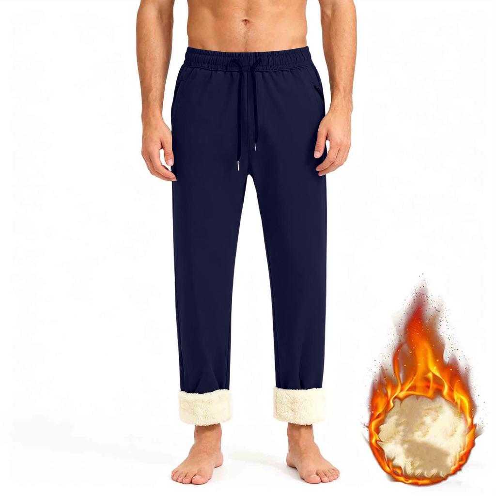 Men's Drawstring Pocket Fleece-Lined Straight-Leg Casual Pants