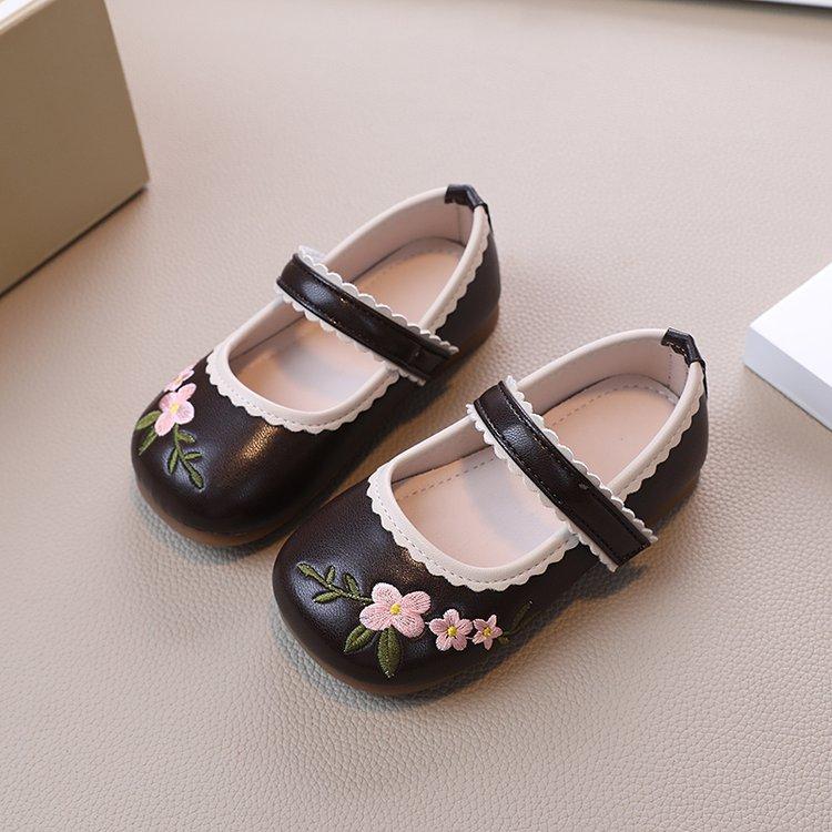

Туфли из кожи для девочек для вечеринки, свадьбы, детские туфли принцессы для выступлений с вышивкой в виде цветов, детские милые туфли Мэри Джейн 21 коричневый