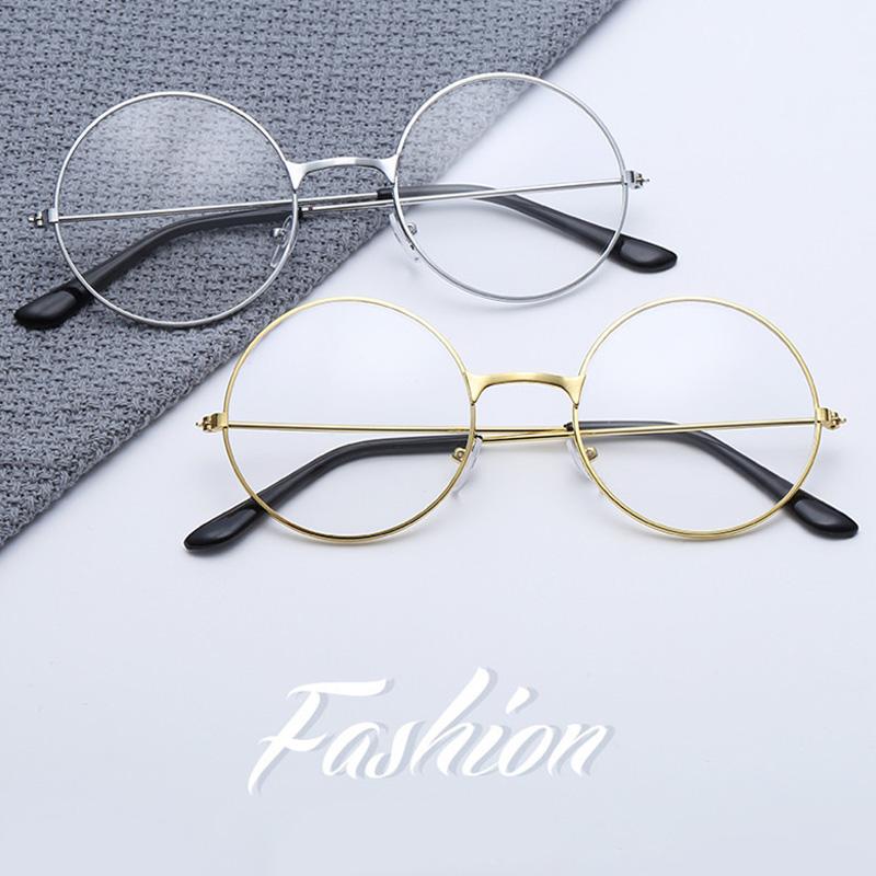Vintage Round Lightweight Metal Frame Students Glasses Flat Lens for Students