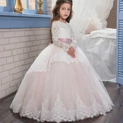 Light Pink Flower Girl Dress Quality Lace Applique for Wedding Ball Gowns Junior Bridesmaid Kids Birthday Party Princess