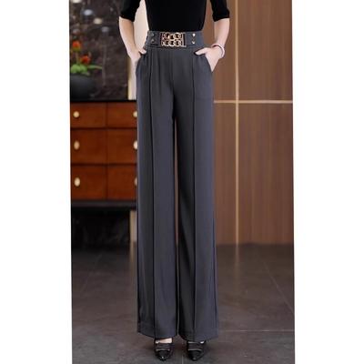 Versatile Pendant Wide-leg Pocket Solid Color New High-end Elastic High-waist Casual Pants