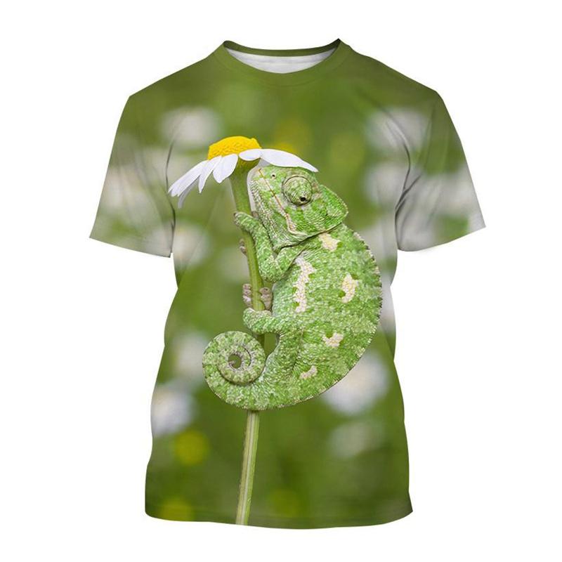 Animal Chameleon 3D Print T-shirt Men Reptile Iguana Round Neck Short-sleeved Lizard Pattern Tees Fashion Casual Tops T Shirts