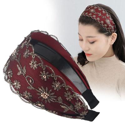 Geniş Kenarlı Nakışlı Saç Bandı Saç Tokası Kadınsı Moda Kırık Saç Bandı