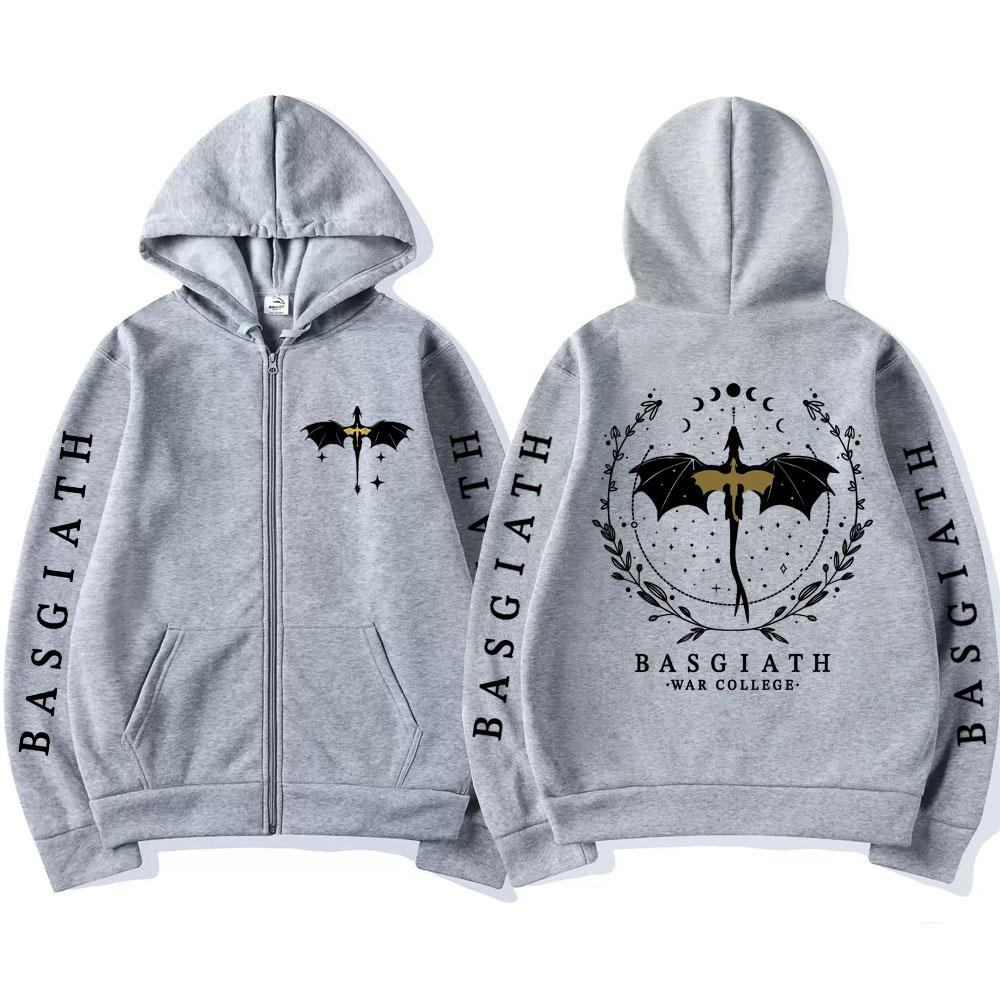 Basgiath War College Popular Zip Up Hoodies Fourth Wing Dragon Sweatshirt Men Women Harajuku Loose Fleece Coats