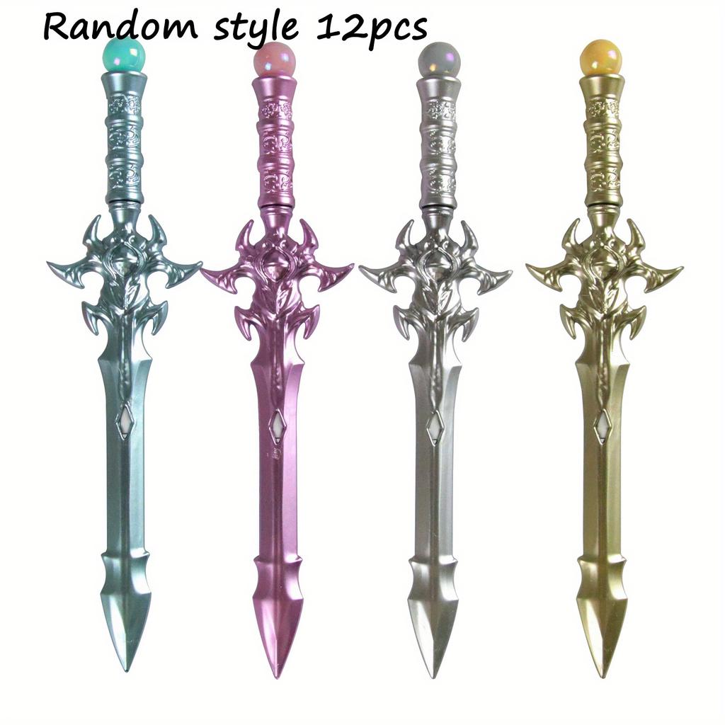 12pcs 0.5mm Sword-shape Gel Pen Black 0.5mm Decompression Pen Anti-slip Grip Easy To Refill for Student Adult Gift Back To School
