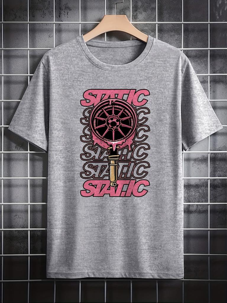 Mens AutomotiveThemed TShirt Car Wheel Hub Shock Absorber Graphic Print Summer Casual Short Sleeve Tee for Car Enthusiasts