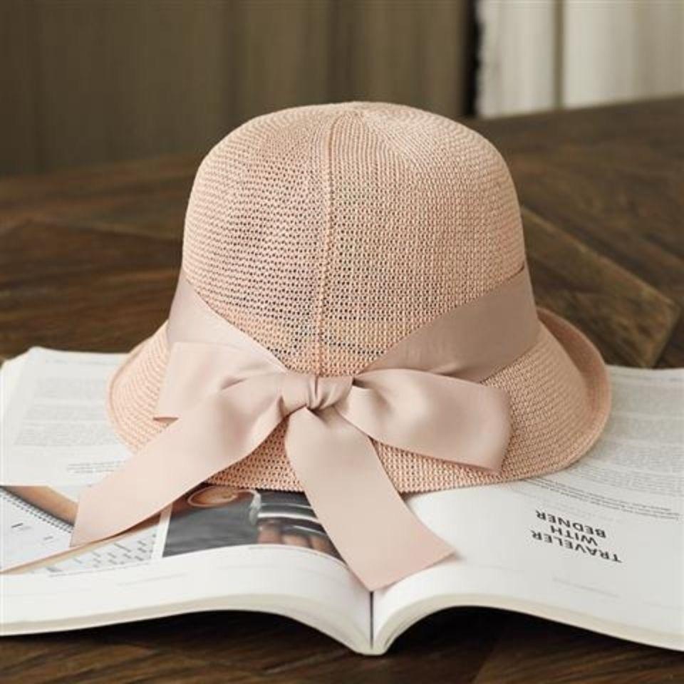 Bucket hat women's small curling edge diagonally flipped edge bow adjustable trendy brand fashionable versatile sun hat shows small face