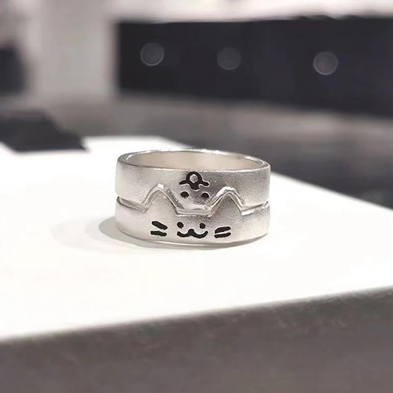 Adjustable Opening Cat Dog Couple Rings For Women Men Versatile Cute Overlapping Wear Rings Jewelry Accessories Gifts