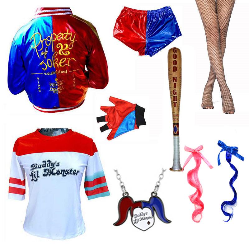 Top Qualität Mädchen Damen Selbstmord Harley Cosplay Kostüme Squad Quinn Monster Genähte Jacke Hosen Sets Karneval Anime Kostüm