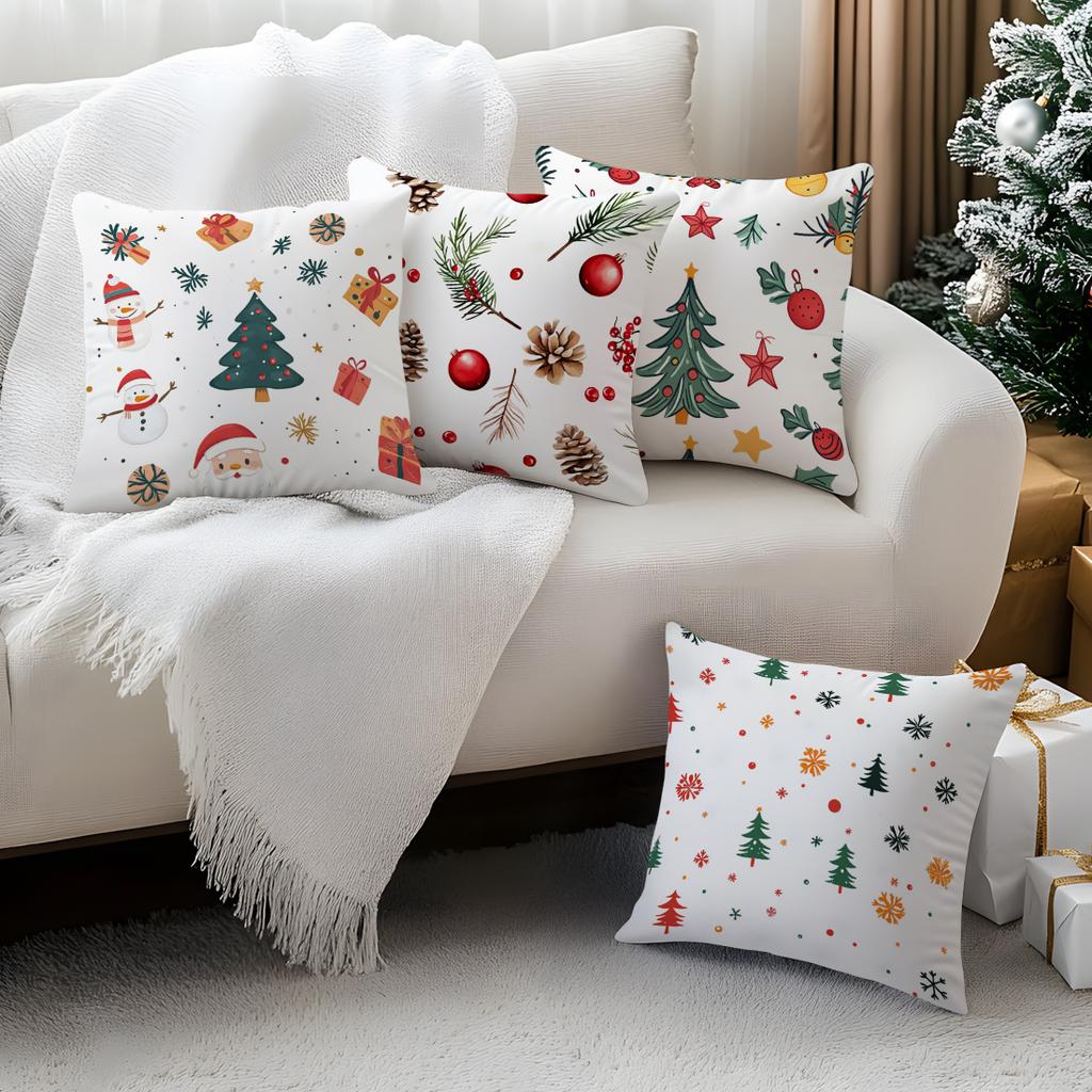 Cartoon Style Christmas Elements Pillowcase Bedroom Cushion Cover 100% Polyester Living Room Cushion Pillowcase Home Decor