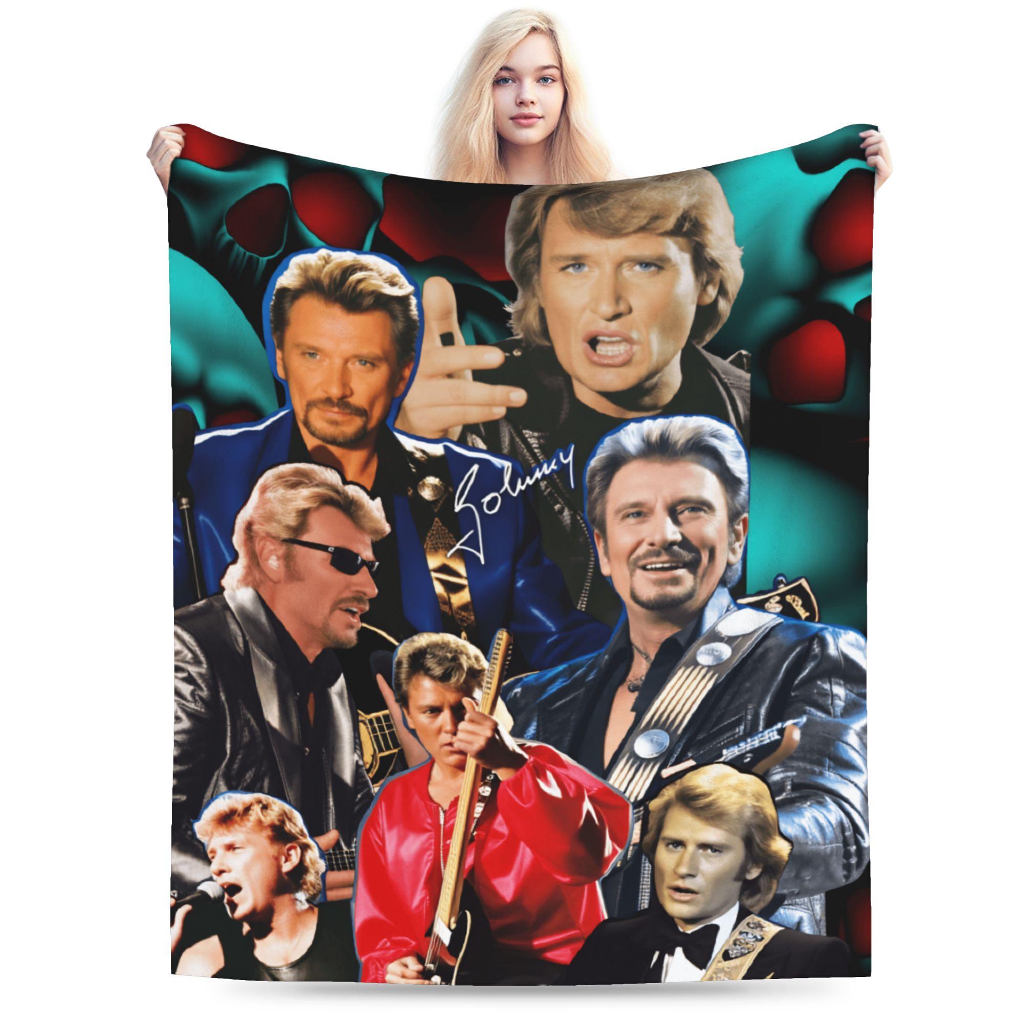 

Warm Soft Blanket Girls Boys Camping 3D Printing Johnny Hallyday Rock Star Throw Blanket Flannel Bedspread For Sofa Bed Cover 30x40in