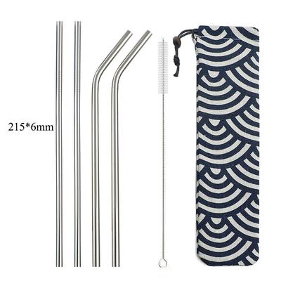 JANKNG 6Pcs Reusable Drinking Straw High Quality Silver 304 Stainless Steel Metal Straw with Bag Cleaner Brush For Mugs 20/30oz