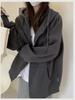 Felpa con cappuccio e zip foderata in pile da donna - Stile coreano pigro, Cardigan spesso per la primavera e l'autunno 2024.