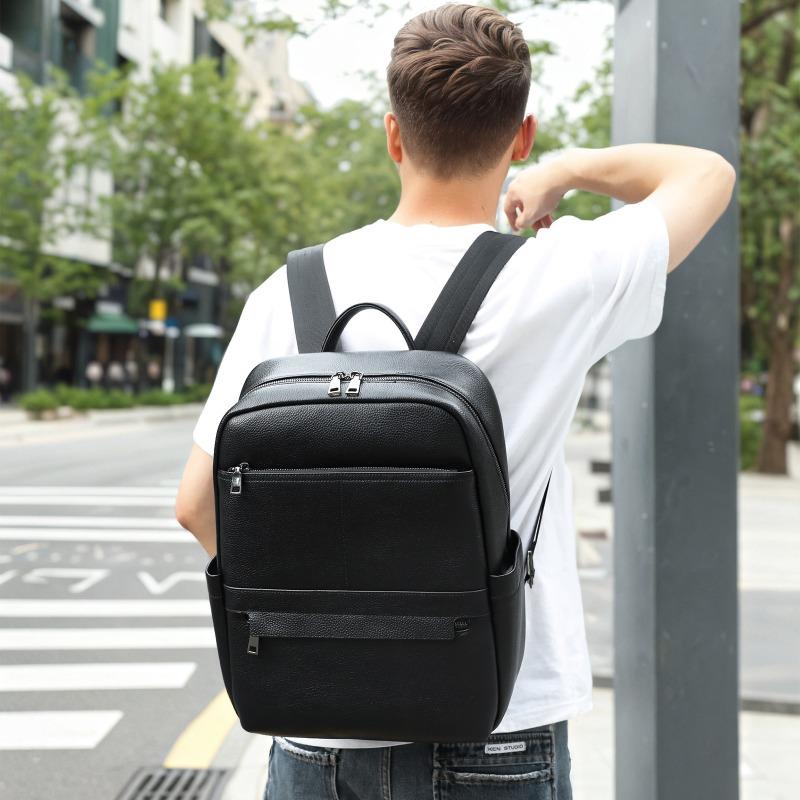 

Мужской рюкзак из натуральной кожи, высококлассный дорожный рюкзак, коровья кожа, большая вместимость, сумка для компьютера чёрный