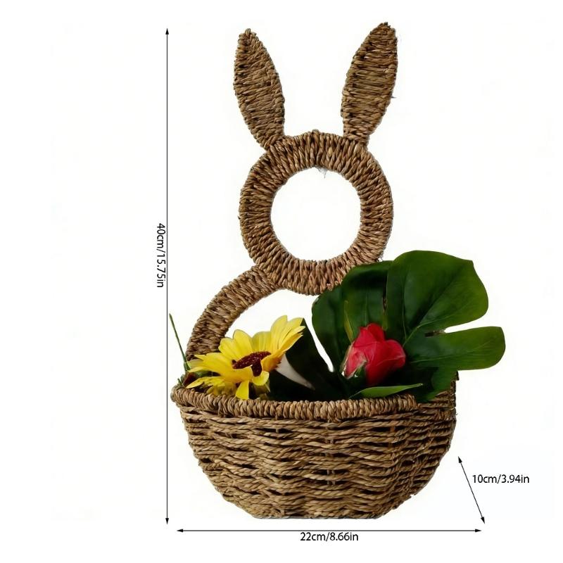 Handwoven Rabbits Ear Shape Flower Basket Natural Rattan Breathable Flower Holder for Home Decors and Storage