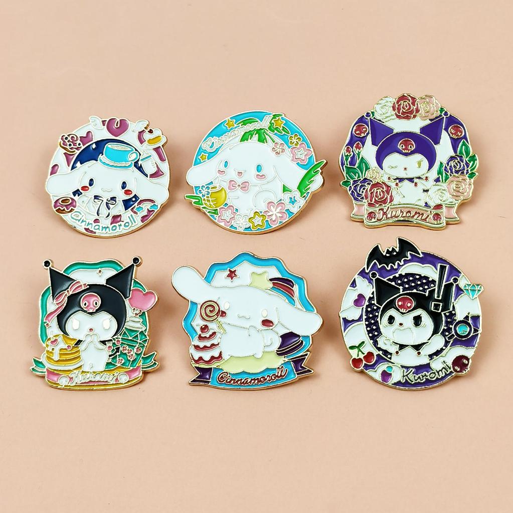 Kuromi & Cinnamoroll Cartoon Character Brooch - Cute Metal Badge with Oil Drop Design