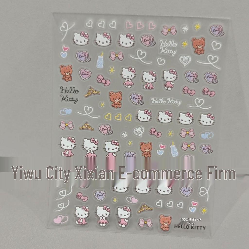 Hello Kitty 3D Embossed Nail Art Stickers with Heart, Bear, Pen Holder, Water Cup, and Camera Ornaments