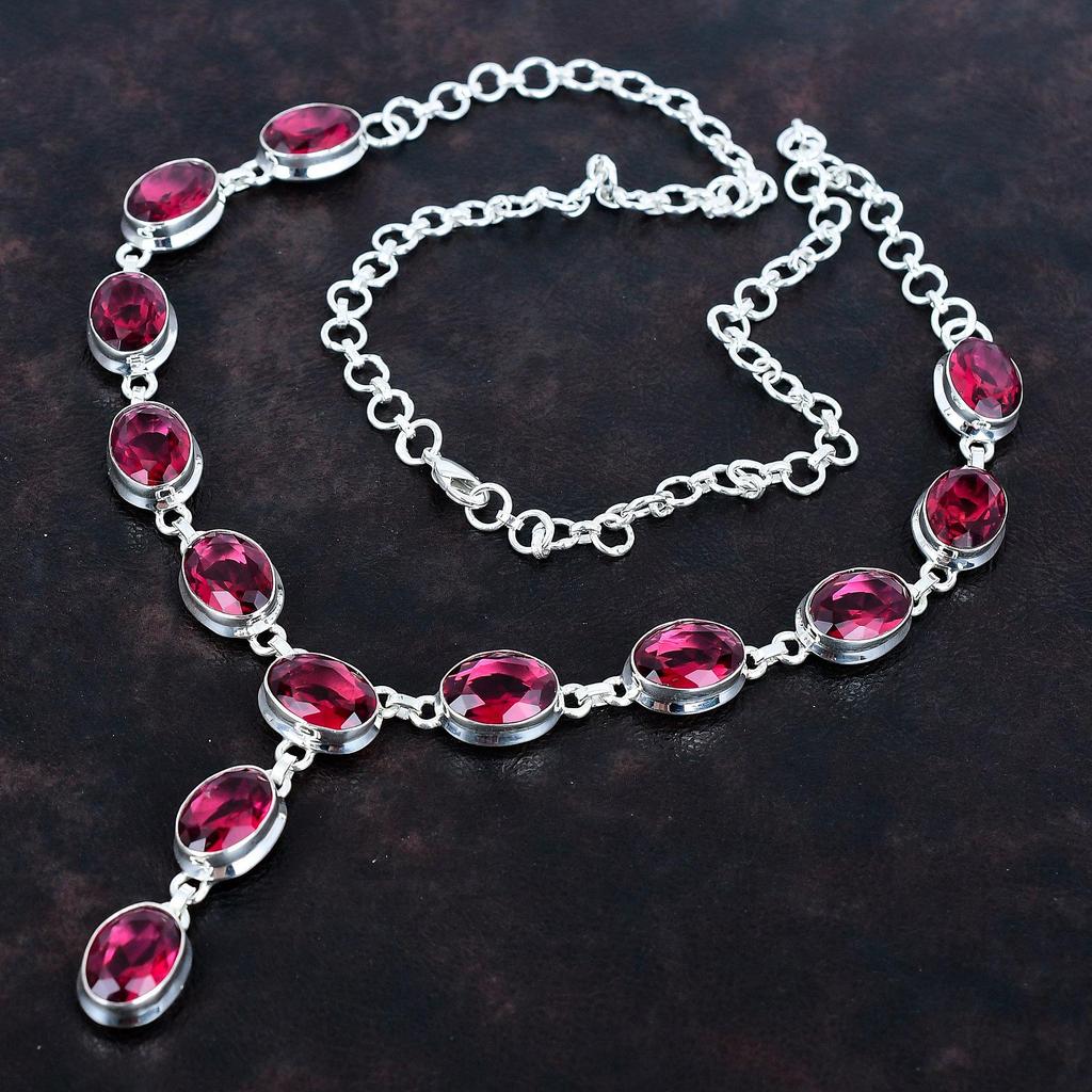 Faceted rubellite necklace gemstone necklace dainty jewelry 925 sterling silver necklace adjustable chain necklace handmade jewelry for gift