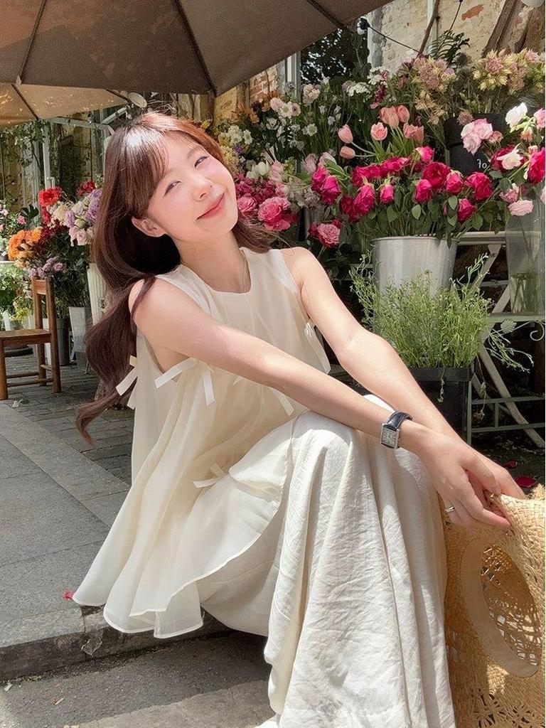 Cute Summer 2026 Fluffy Patchwork Bowknot Vest - Sleeveless Camisole for Women