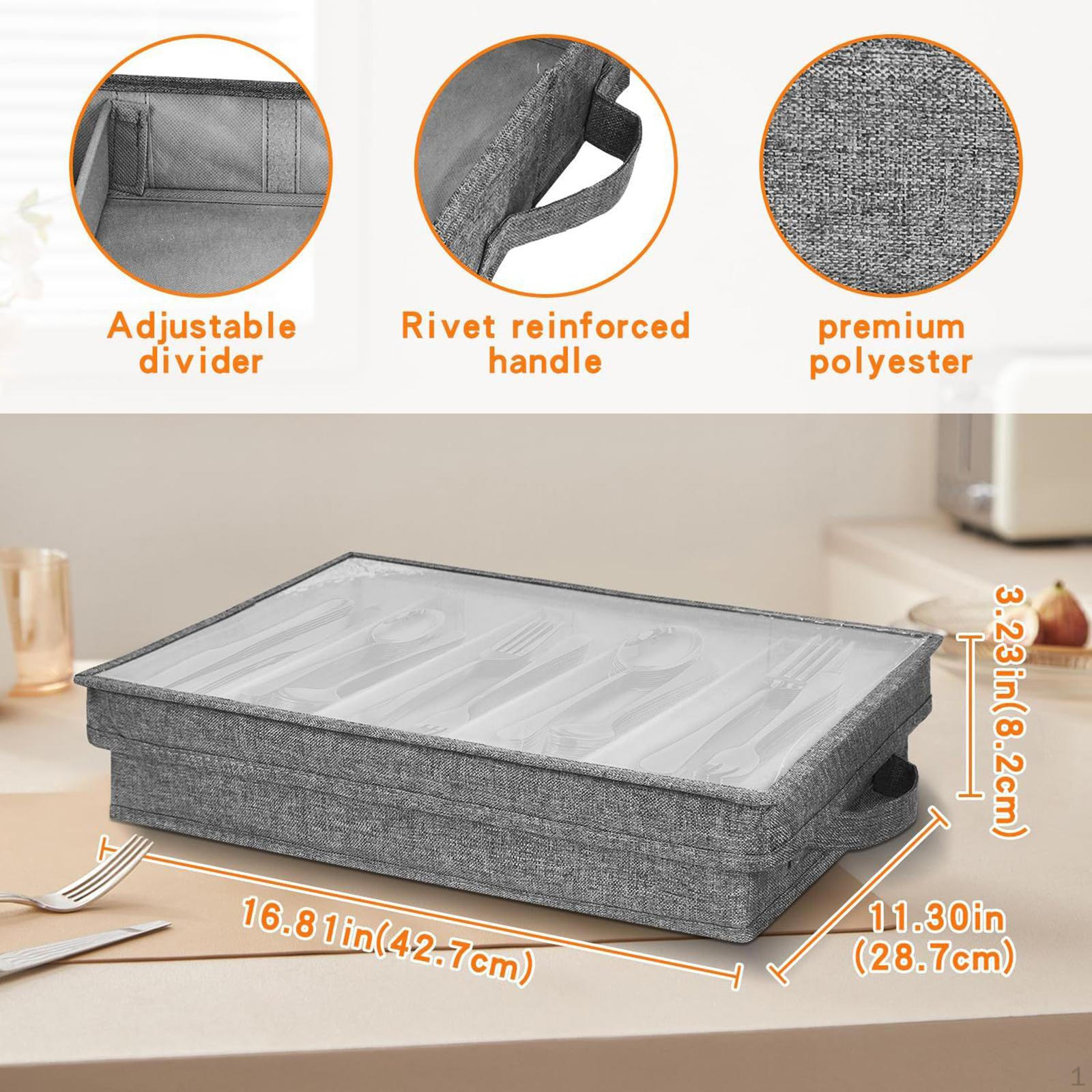 

Flatware Storage Case with Padded Dividers Zippered Stylish 5 Compartment Utensil