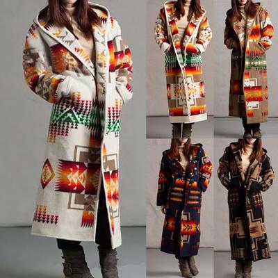 Womens Fashion Warm Plus Size Long Sleeve Button Pockets Hooded Windbreaker Coat