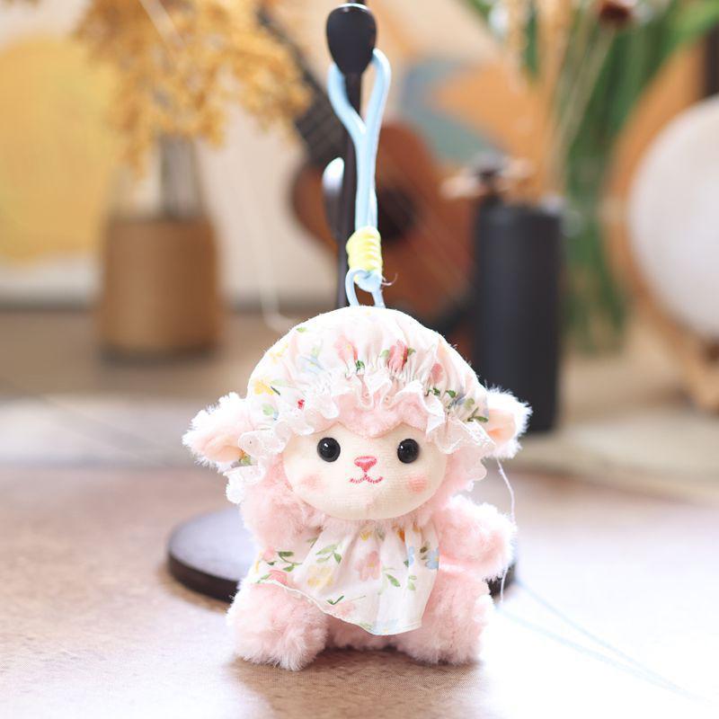 Cute Tulip Lamb Plush Keychain Fluffy Soft Stuffed Pendant Detachable Wrist Lanyard for Girls Birthday Gift