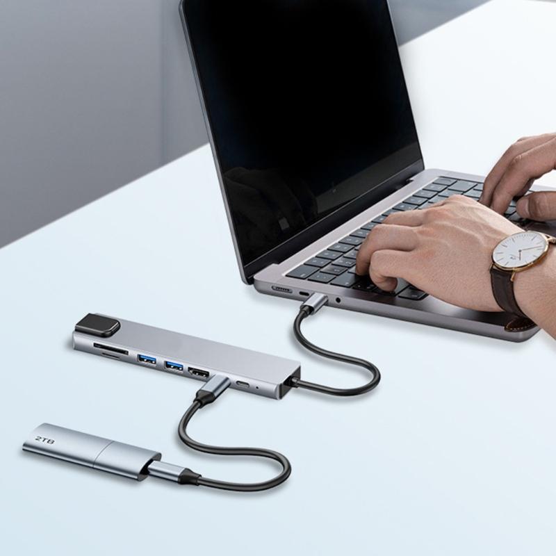 Type C Docking Stations Portable 4K HDMIs Splitter USB C To HDMIs Adapter with TF Card Slot PD100W Fast Charging