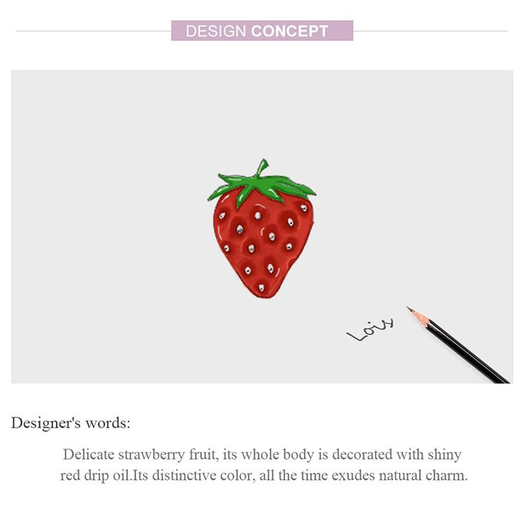 BAMOER Încântător de căpșuni, fructe dulci, email roșu, pandantiv cu farmec din argint 925 pentru brățară originală, brățară, bijuterii fine