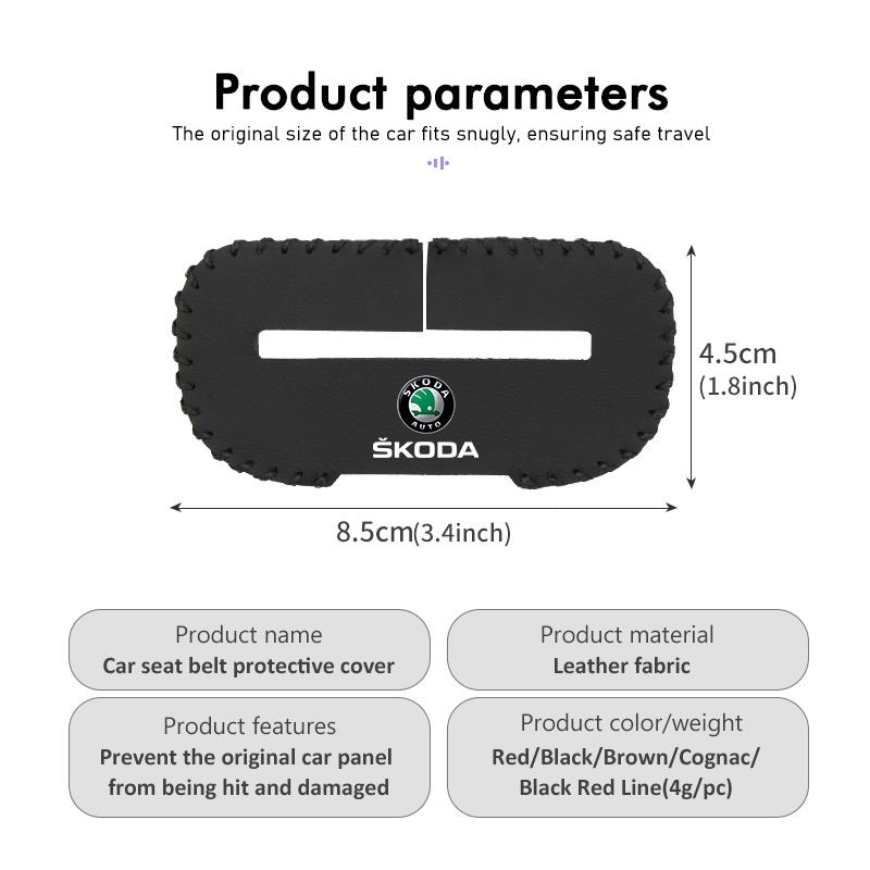 cqmes7 For Skoda PU Leather Car Seat Belt Buckle Clip Cover Protector Anti-Scratch Case Kodiaq Fabia Kamiq Karoq Octavia 2 3 Rapid