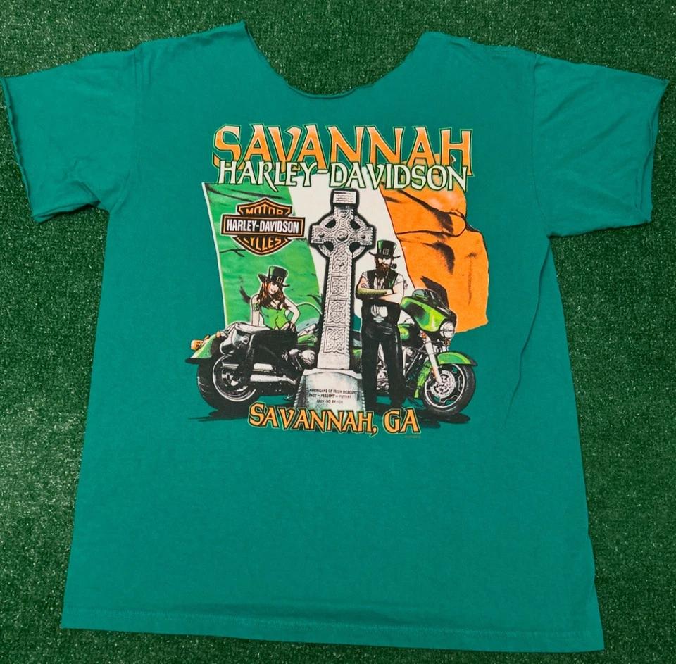 Vintage 90s Y2K Harley Davidson Georgia Irish St Patricks Flames 2010 Shirt Sz L S