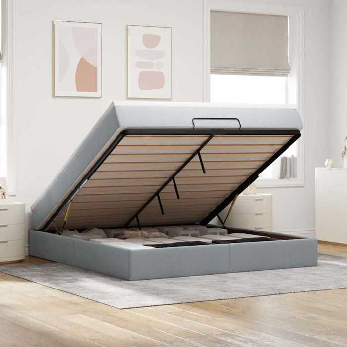 Exclusive House - Ottoman Bed Frame and Light Grey Mattress 160x200cm Fabric