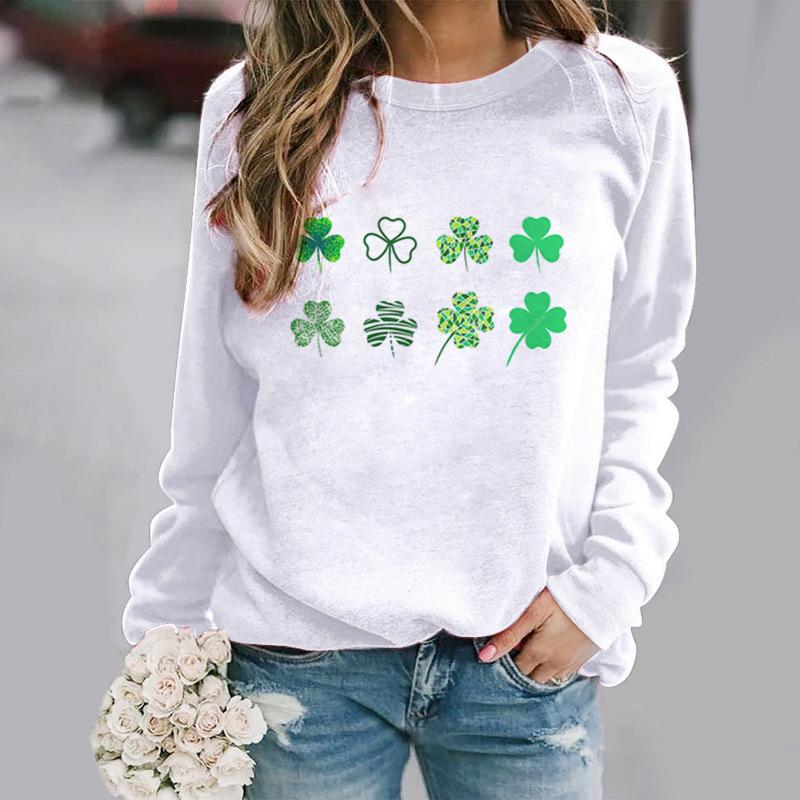 2026 Four-Leaf Clover 3D Print Urban Casual Raglan Pullover